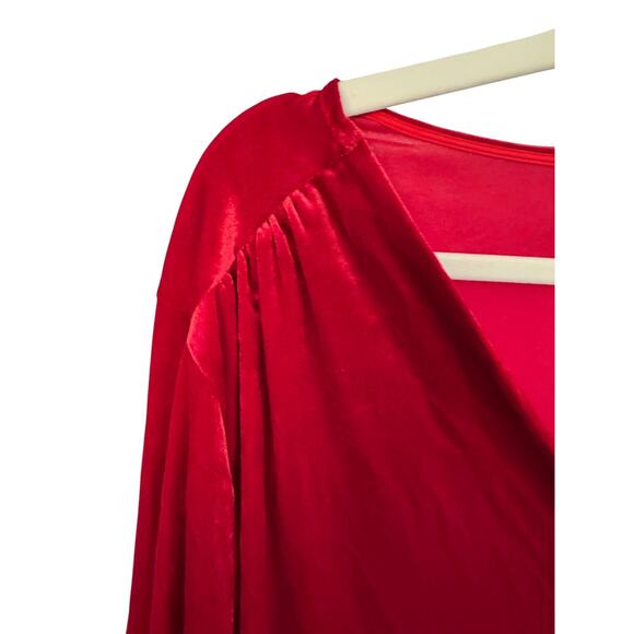 NWT! 1. State Red Long Sleeve Button VNeck Velvet Blouse - Picture 3 of 10